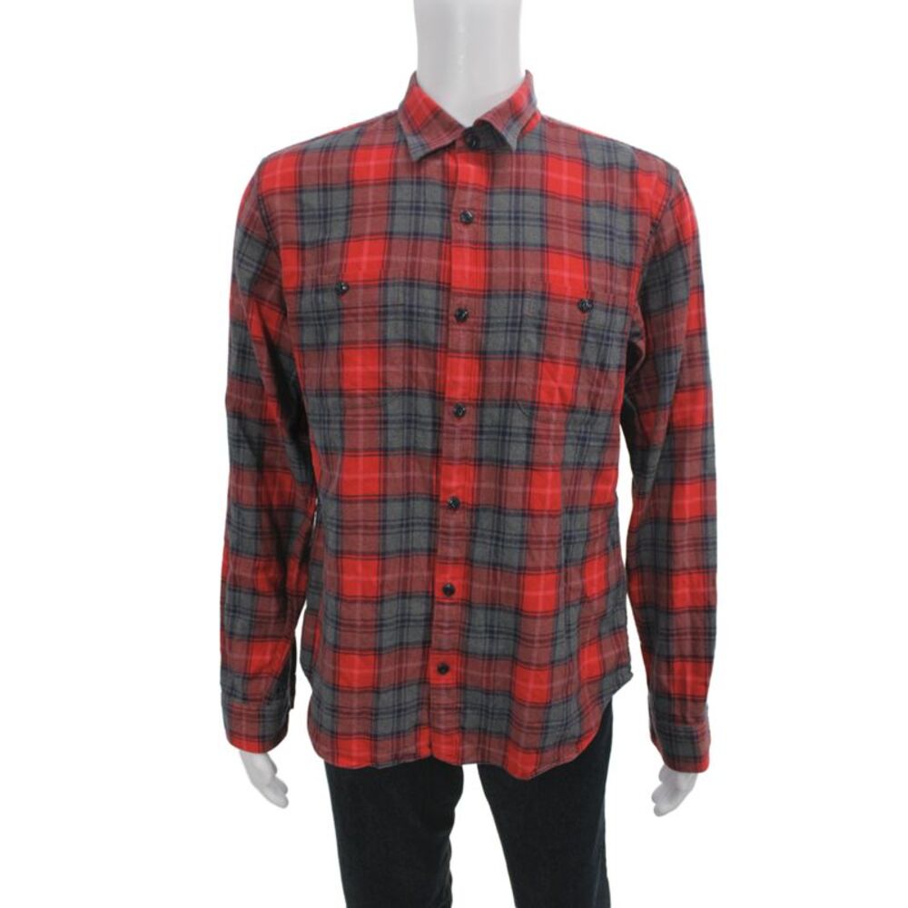 Bonobos Mens Wool Collard Plaid Button Front Shirt Red Size L